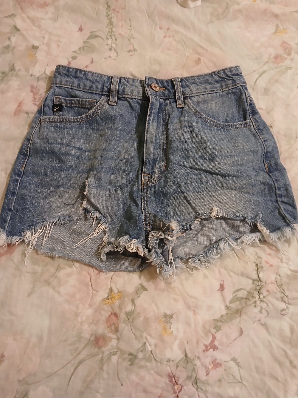 KanCan Distressed Frayed Hem Denim Shorts - Blue